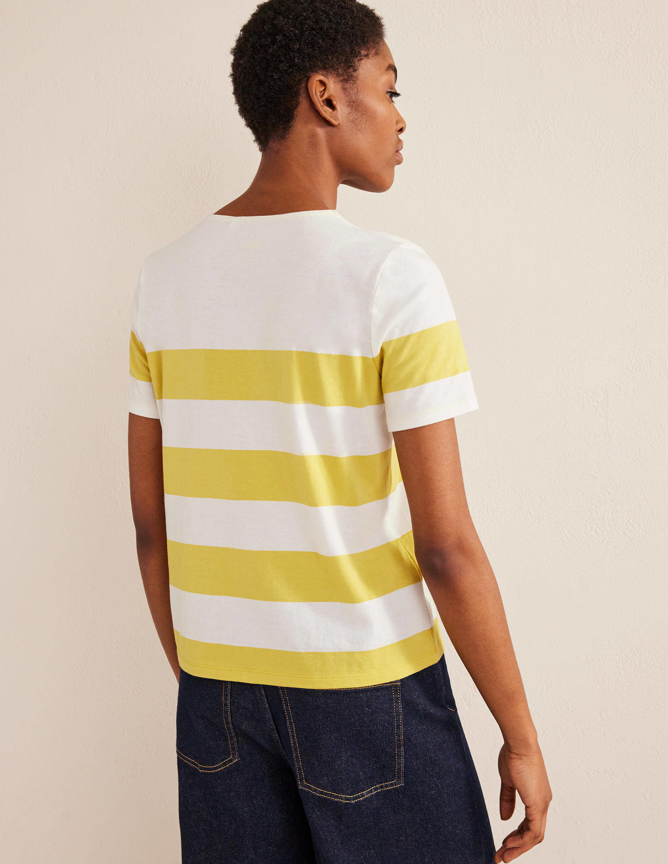 보덴 Boden Short Sleeve Breton T-Shirt - Sweet Honeycomb, Ivory Stripe