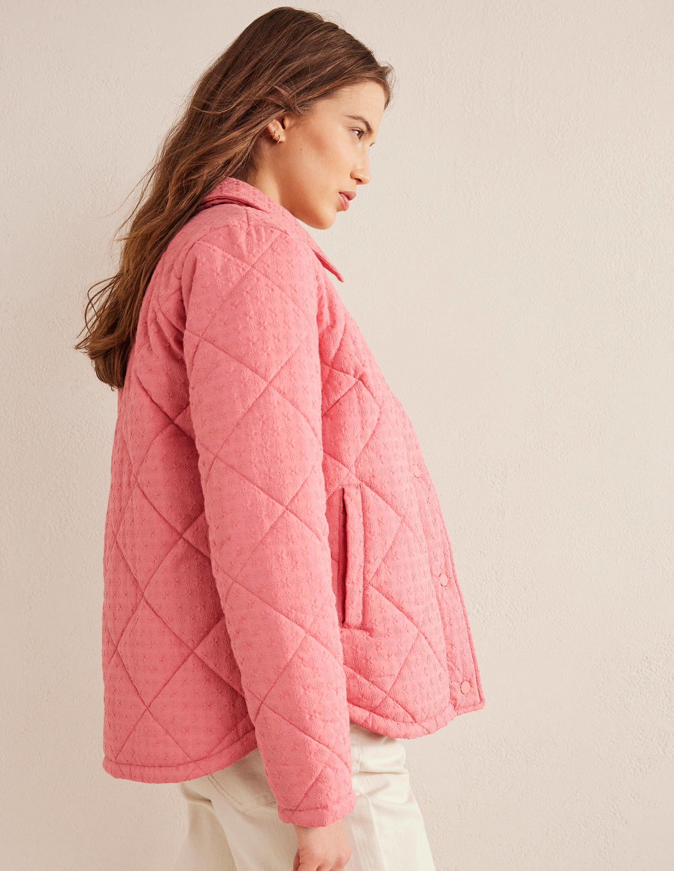 Boden Broderie Quilted Cotton Jacket - Pink