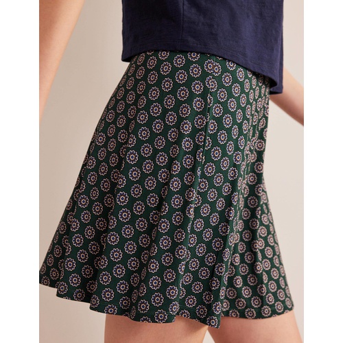 보덴 Boden Jersey Wrap Mini Skirt - Green, Sunflower Geo