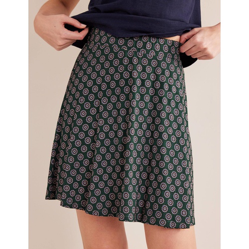 보덴 Boden Jersey Wrap Mini Skirt - Green, Sunflower Geo