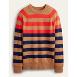 Boden Raglan Crew Neck Sweater - Camel Melange Multi stripe