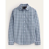 Boden Cutaway Collar Poplin Shirt - Blue and Broad Bean Check