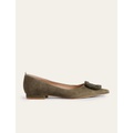 Boden Pointed Ballet Flats - Deep Olive Suede