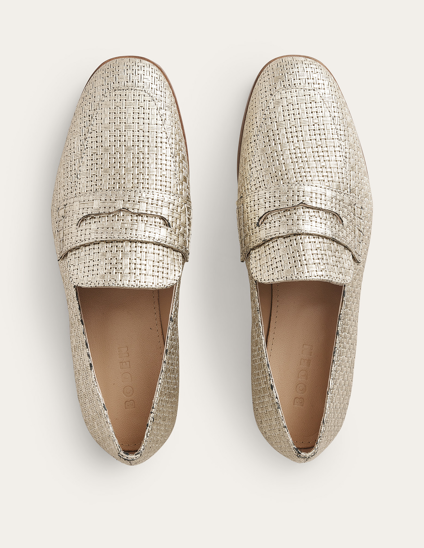 보덴 Boden Woven Leather Loafers - Gold Weave Effect Leather