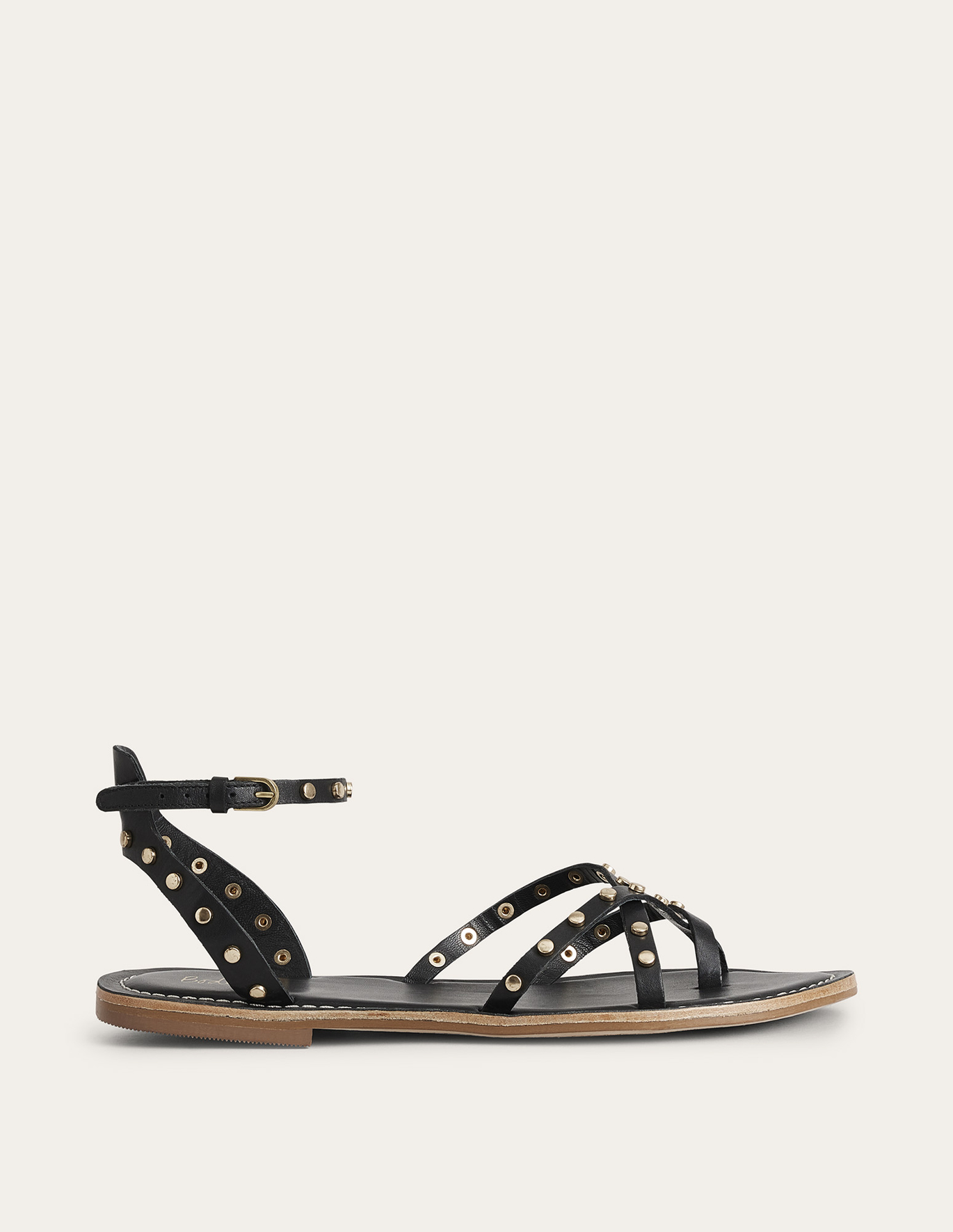 Boden Studded Classic Flat Sandals - Black Leather