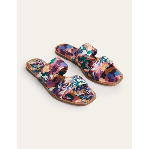 보덴 Boden Printed Satin Slide Sandals - Multi, Abstract Rose