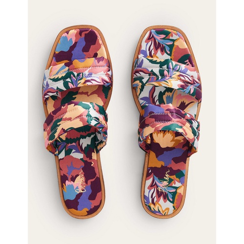 보덴 Boden Printed Satin Slide Sandals - Multi, Abstract Rose