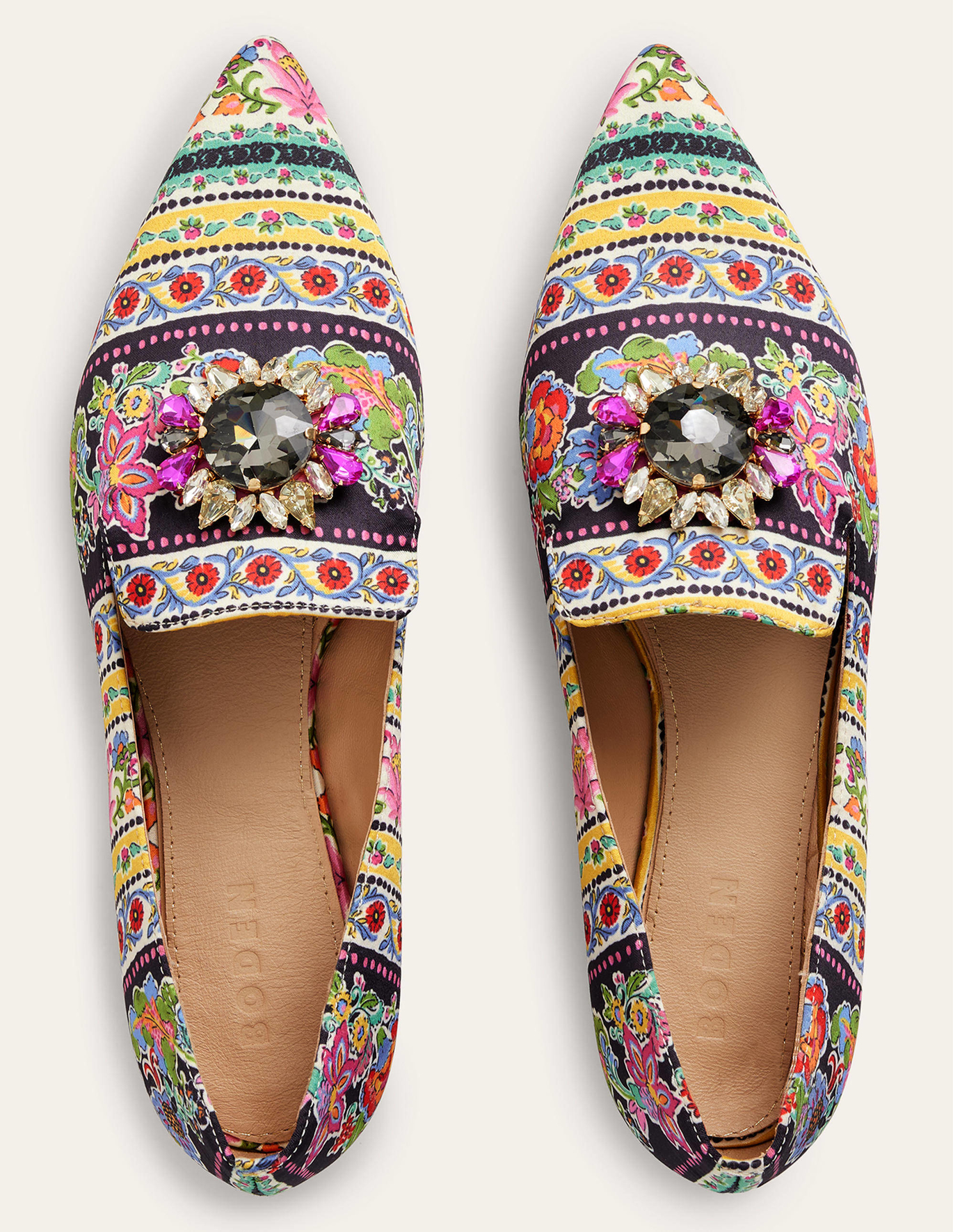 보덴 Boden Printed Embellished Loafers - Carnation Bloom