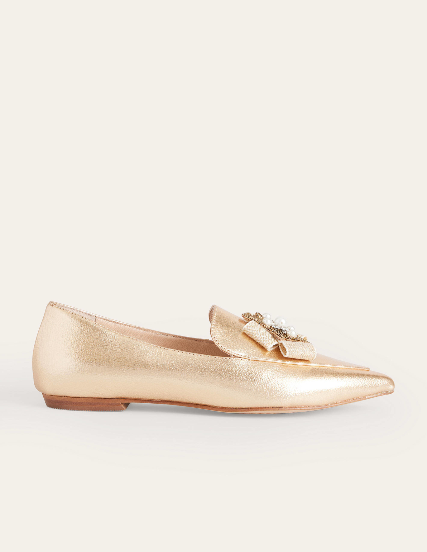 Boden Embellished Pointed Loafers - Gold