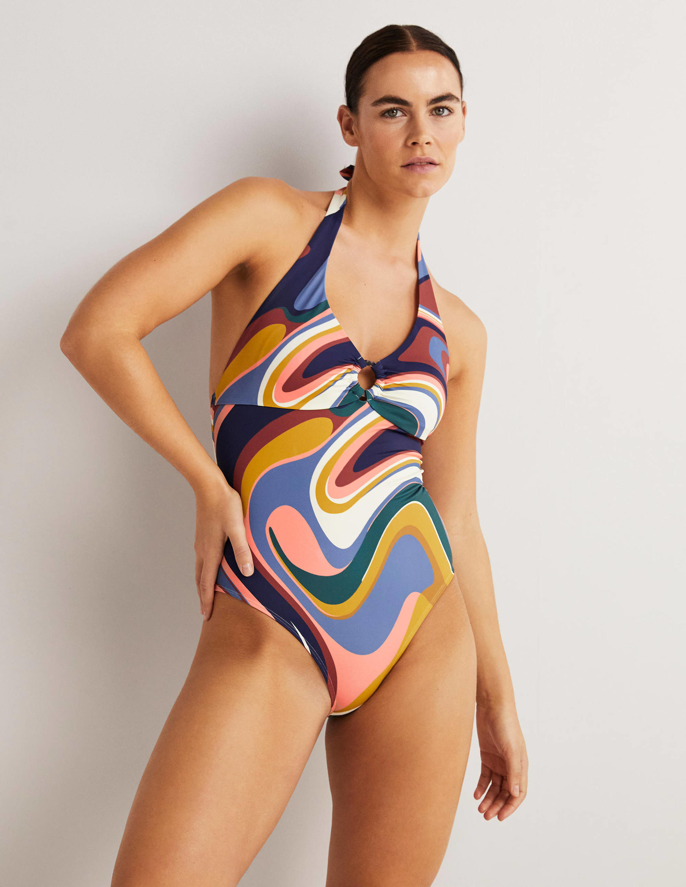 보덴 Boden Resin Ring Halter Swimsuit - Multi, Utopia Swirl