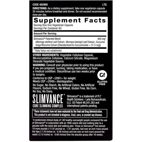  BodyDynamix Slimvance Core Slimming Complex Supplements Supports Reduction in Body Fat and Increased Energy Achieve Weight Loss Goals Stimulant Free, Vegetarian Formula 60 Capsules