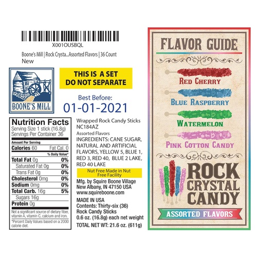  Boones Mill | XL Rock Crystal Candy Sticks | Assorted Flavors | 36 Count