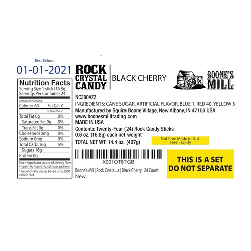  Boones Mill | Rock Crystal Candy Sticks | Black Cherry | 24 Count