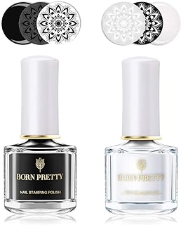 BORN PRETTY Nail Art Stamping Polish Pure White Black Manicuring Image Print Polish Varnish 6ML 2 Bottles Sets