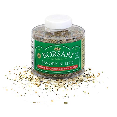 Borsari Savory Seasoned Salt Blend - Gourmet Sea Salt With Fresh Herbs and Spices - Gluten Free All Natural Keto Friendly All Purpose Seasoning With Thyme and Lavender - 4 oz Shake