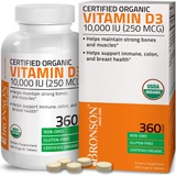 Bronson Vitamin D3 10,000 IU (250 mcg) 1 Year Supply for Immune Support, Healthy Muscle Function & Bone Health, High Potency Organic Non-GMO Vitamin D Supplement, 360 Tablets