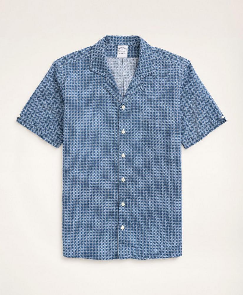 Regent Regular-Fit Short-Sleeve Cane Print Linen Sport Shirt