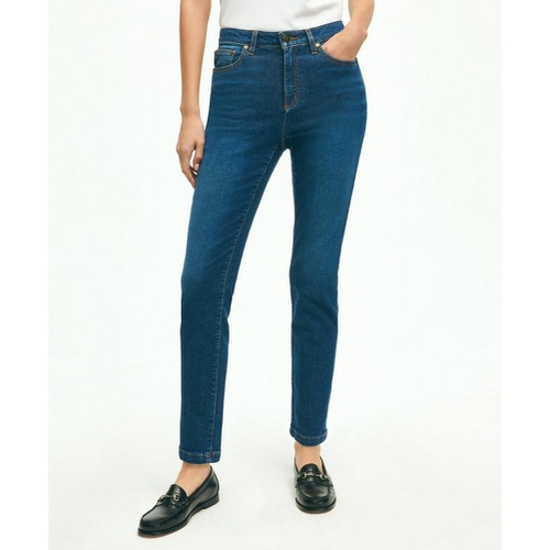 브룩스브라더스 Stretch Cotton Slim-Straight Cropped Denim Jeans