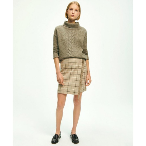 브룩스브라더스 Wool Blend Windowpane Fringed Wrap Skirt