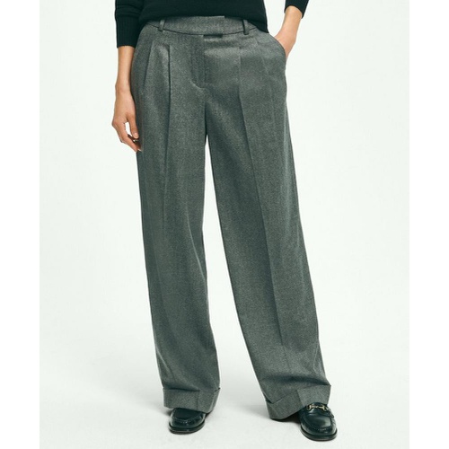 브룩스브라더스 Wool Wide-Leg Pleated Flannel Trousers