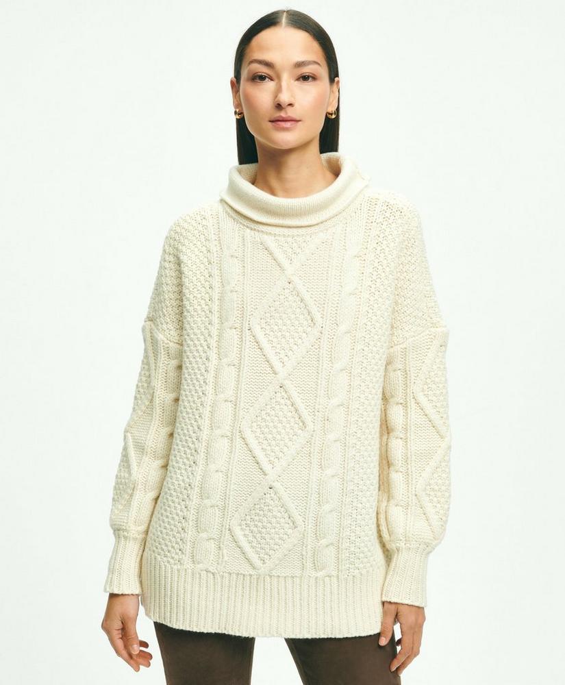 Oversize Merino Wool Mock Neck Aran Knit Sweater