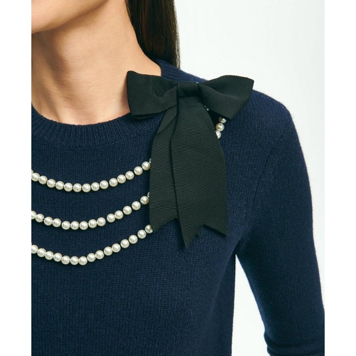 브룩스브라더스 Merino Wool-Cashmere Faux-Pearl Necklace Sweater