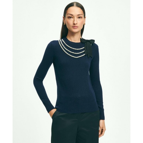 브룩스브라더스 Merino Wool-Cashmere Faux-Pearl Necklace Sweater