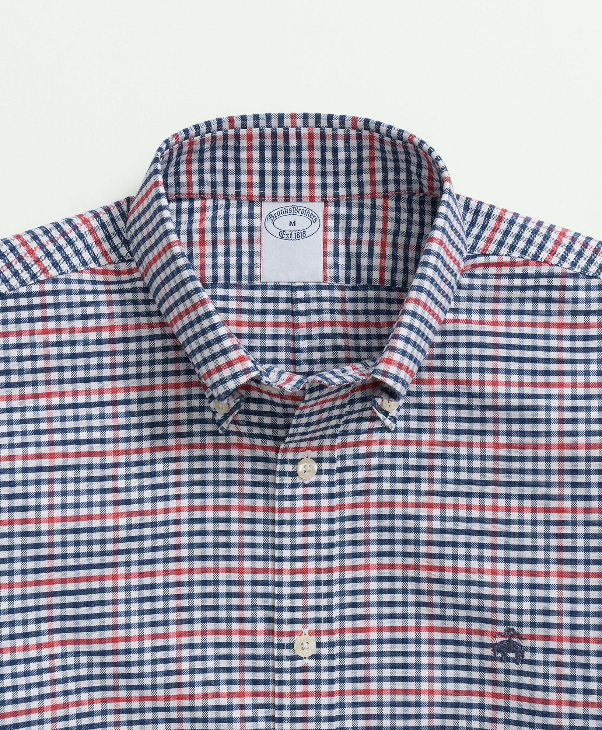 브룩스브라더스 Stretch Non-Iron Oxford Polo Button-Down Collar, Gingham Shirt
