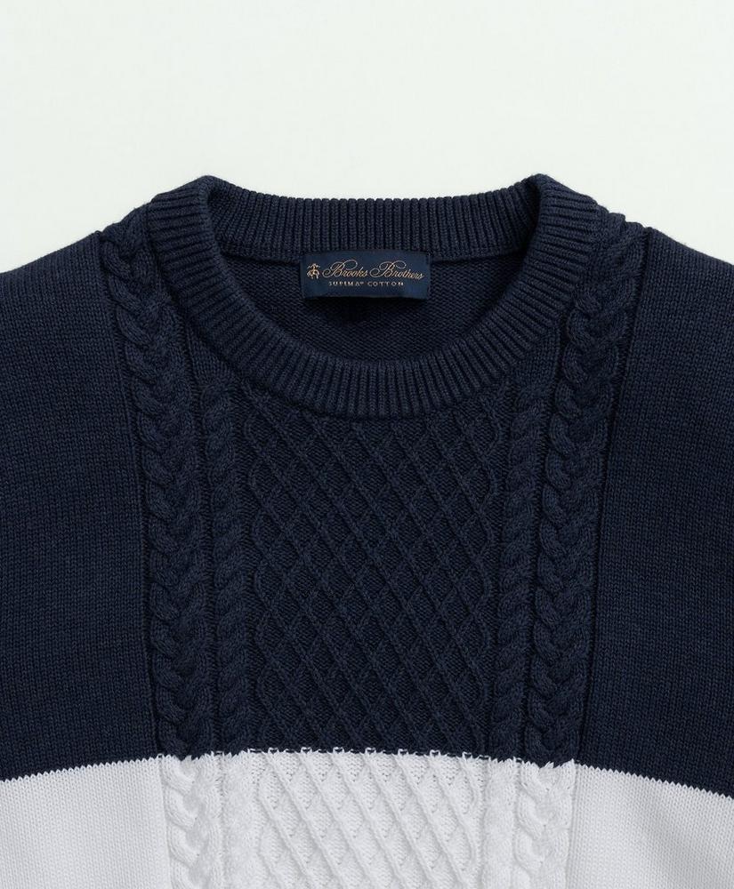 브룩스브라더스 Colorblocked Cable Knit Sweater In Supima Cotton