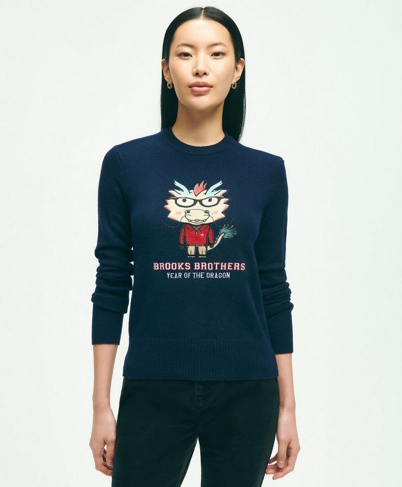 브룩스브라더스 Womens Merino Wool Blend Lunar New Year Embroidered Sweater