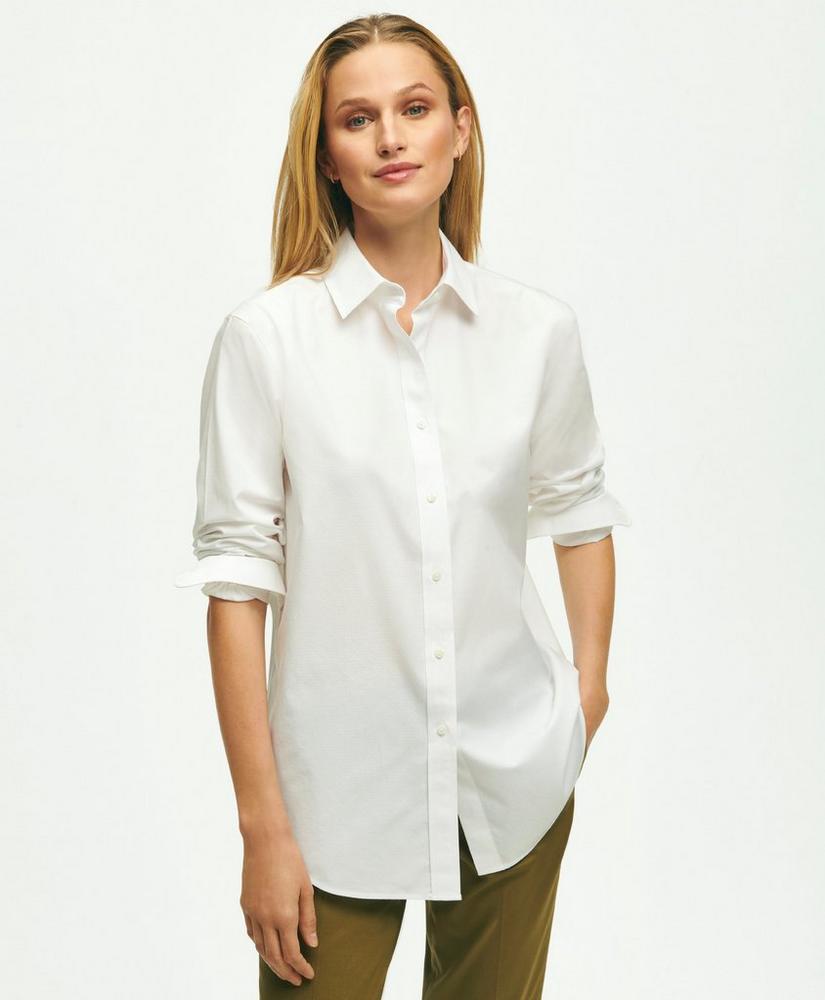 Relaxed Fit Non-Iron Stretch Supima Cotton Shirt with White Collar & Cuffs