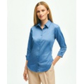 Fitted Stretch Cotton Sateen Three-Quarter Sleeve Blouse
