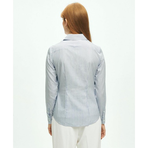 브룩스브라더스 Fitted Non-Iron Cotton Lurex Striped Dress Shirt