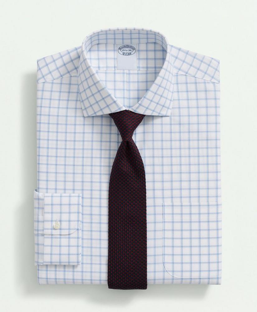 Stretch Supima Cotton Non-Iron Royal Oxford English Spread Collar, Windowpane Dress Shirt