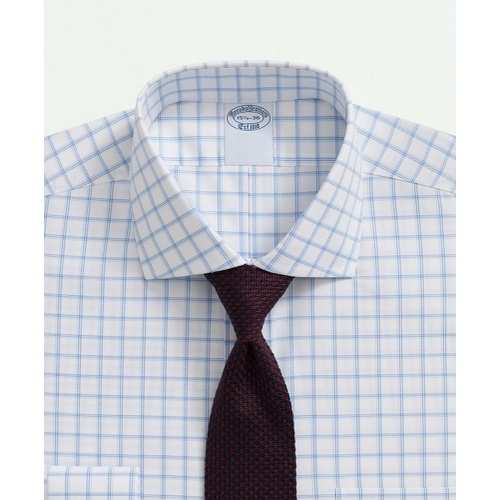 브룩스브라더스 Stretch Supima Cotton Non-Iron Royal Oxford English Spread Collar, Windowpane Dress Shirt