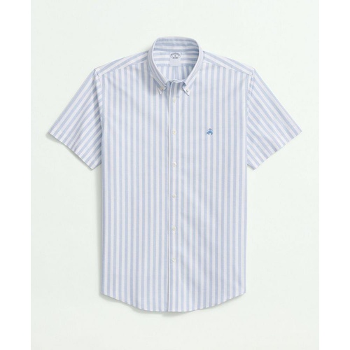 브룩스브라더스 Stretch Cotton Non-Iron Oxford Polo Button Down Collar, Striped Short-Sleeve Shirt