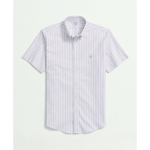 브룩스브라더스 Stretch Cotton Non-Iron Oxford Polo Button Down Collar, Striped Short-Sleeve Shirt