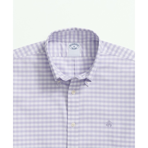 브룩스브라더스 Stretch Cotton Non-Iron Oxford Polo Button Down Collar, Gingham Short-Sleeve Shirt