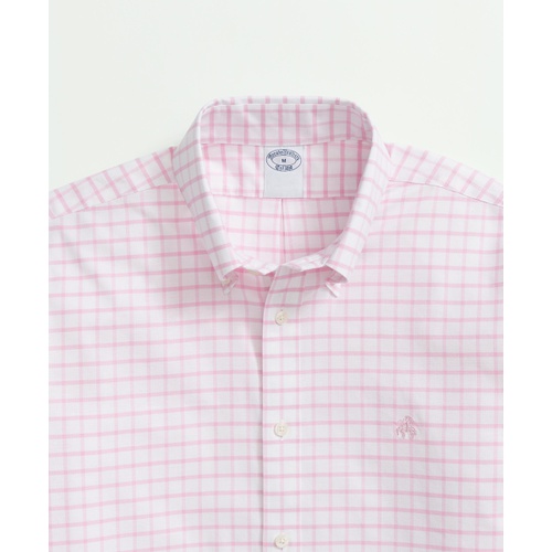 브룩스브라더스 Stretch Cotton Non-Iron Oxford Polo Button Down Collar, Windowpane Shirt
