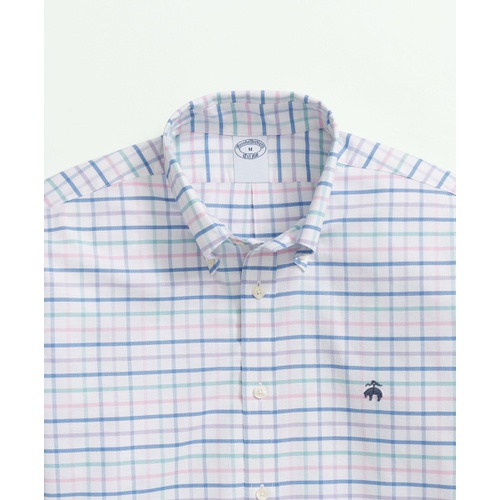 브룩스브라더스 Stretch Cotton Non-Iron Oxford Polo Button Down Collar, Multi Windowpane Shirt