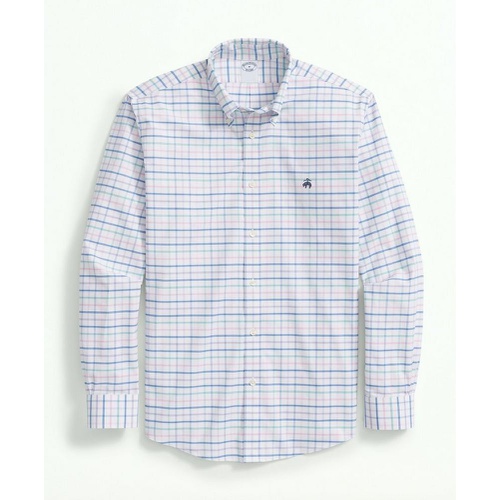 브룩스브라더스 Stretch Cotton Non-Iron Oxford Polo Button Down Collar, Multi Windowpane Shirt