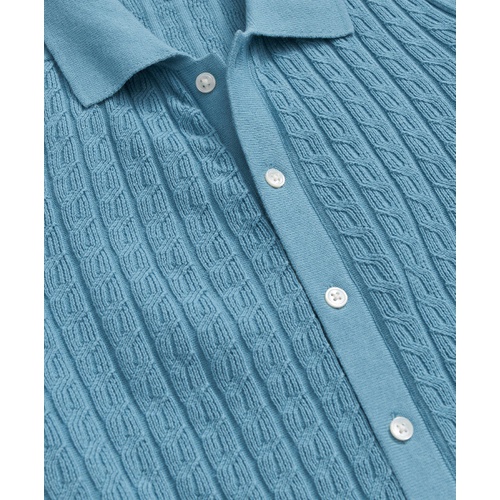 브룩스브라더스 Cotton Cable-Knit Short-Sleeve Polo Sweater