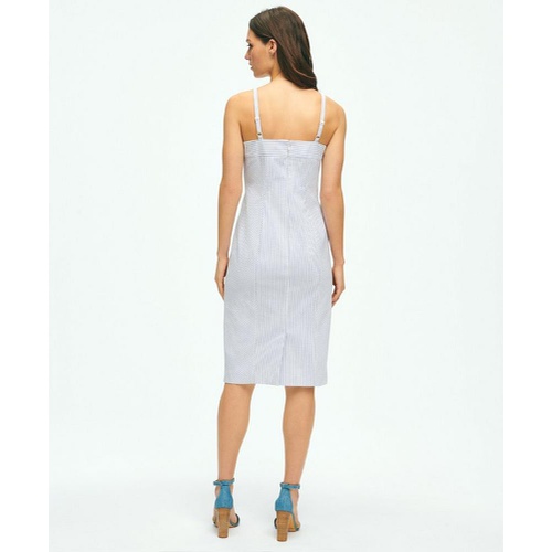 브룩스브라더스 Bias-Cut Sheath Dress In Striped Seersucker Cotton Blend