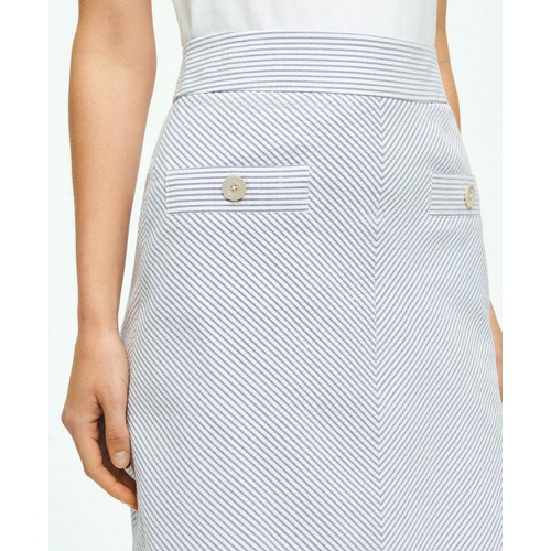 브룩스브라더스 A-Line Chevron Striped Seersucker Skirt In Cotton Blend