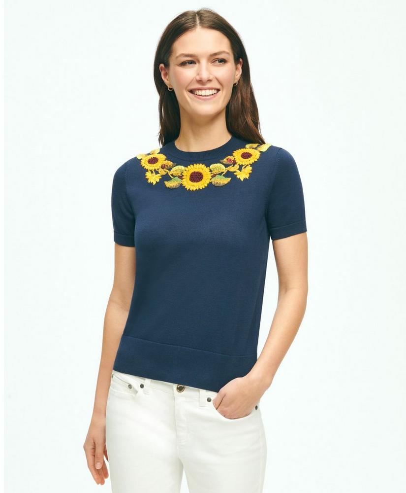 Sunflower Embroidered Shell In Supima Cotton