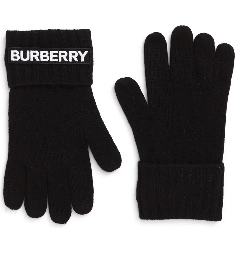 Burberry Kingdom Logo Applique Cashmere Gloves_BLACK