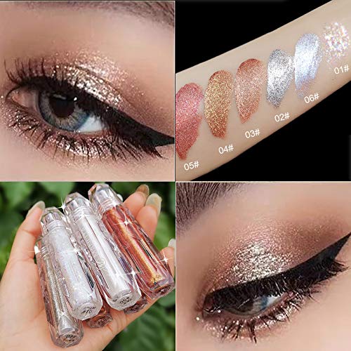  CCPT 6 Color Holographic 3D Eye Topper High Pigmented Eyeshadow Liquid with Magnificent Metals Glitter and Glow, Long Lasting Eyeshadow Professional Makeup-1#