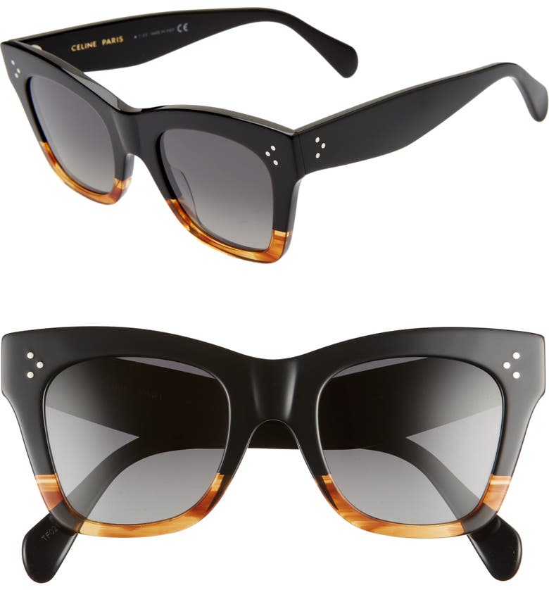 CELINE 50mm Polarized Square Sunglasses_MATTE BLACK/ SMOKE Polarized