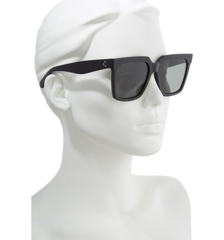 셀린느 CELINE 55mm Polarized Square Sunglasses_SHINY BLACK/ SMOKE
