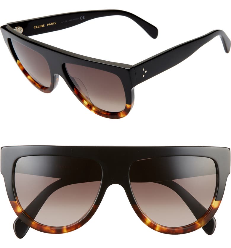 셀린느 CELINE 58mm Universal Fit Flat Top Sunglasses_BLACK/ GRADIENT BROWN